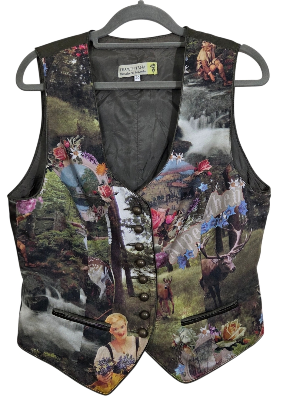 Vintage Satin Vest German Tramontana Unique Size 40 EU Medium / Large Boho Silk